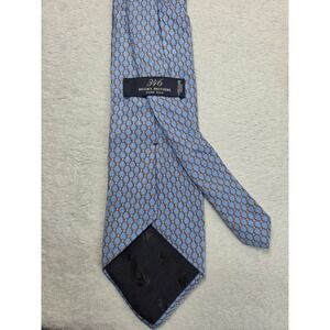 Brooks Brothers 346 Silk Tie Blue Gold Geometric Chain Pattern Slim Classic Mens